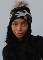 Green Camo pom pom knit hat (Youth & Adult size available)