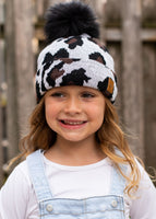 Fleece Lined Leopard Pompom Hat (Youth & Adult sizes available)