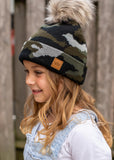 Green Camo pom pom knit hat (Youth & Adult size available)