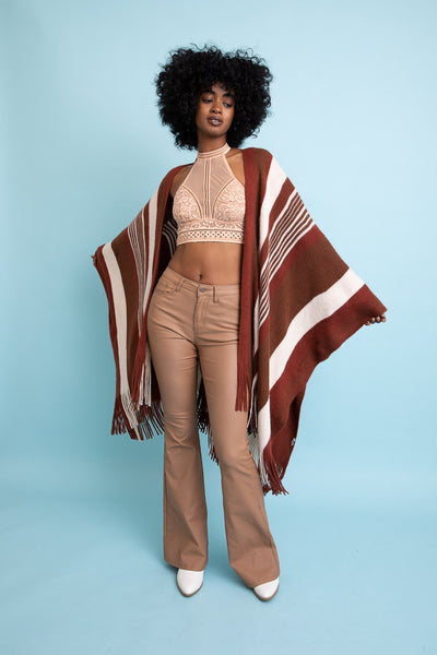 Brown Striped Cardigan With Frayed Edges