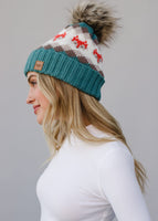 Fleece Lined Fox Pattern pom pom hat