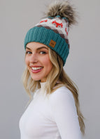 Fleece Lined Fox Pattern pom pom hat