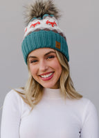 Fleece Lined Fox Pattern pom pom hat