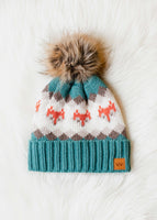 Fleece Lined Fox Pattern pom pom hat