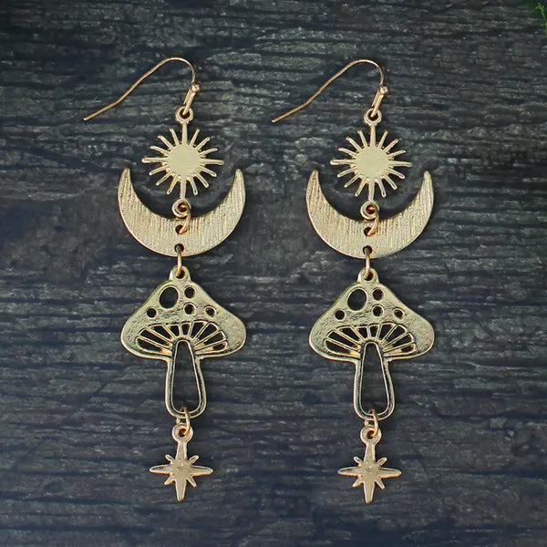 Magical Mushroom Lunar Gold Earrings