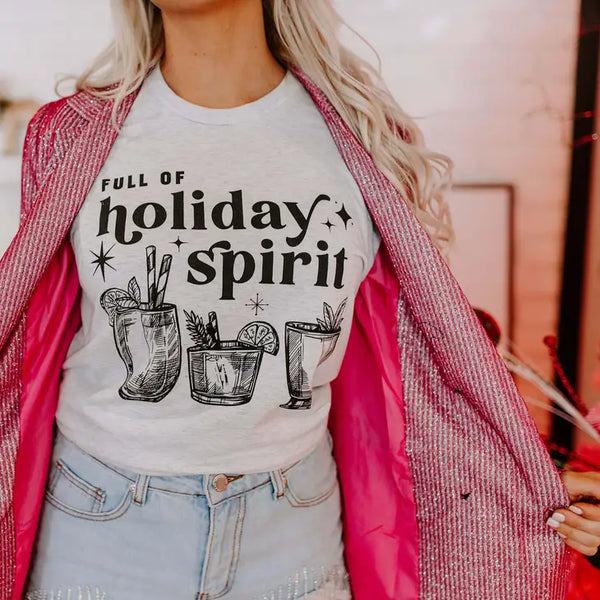 Full Of Holiday Spirit Light Gray Graphic Tee