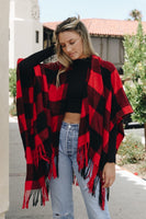 Buffalo Check Fringe Poncho (Two colors available)