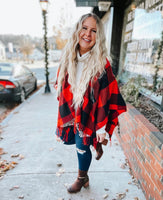 Buffalo Check Fringe Poncho (Two colors available)