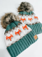 Fleece Lined Fox Pattern pom pom hat
