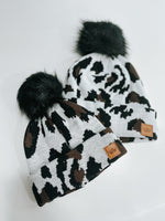 Fleece Lined Leopard Pompom Hat (Youth & Adult sizes available)