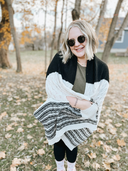 Black & White Stripe Poncho Wrap
