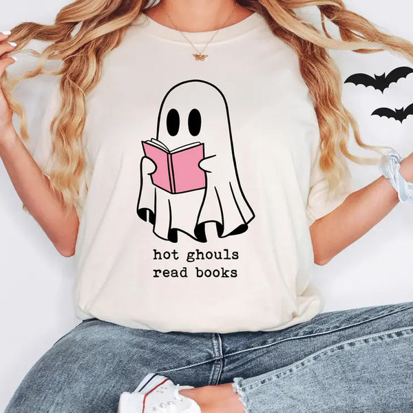 Hot Ghouls Read Books Halloween Graphic Tee Shirt